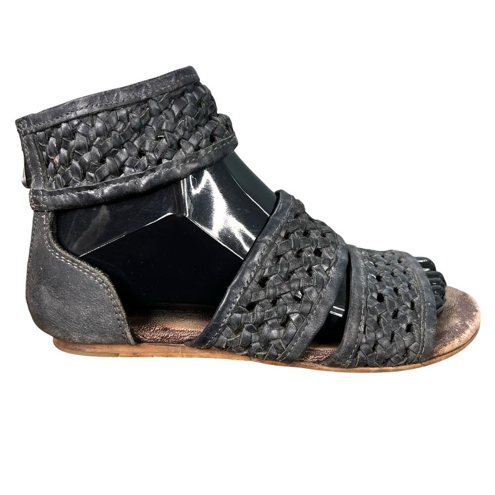 Woven Open-Toe Ankle Sandal in Charcoal Gray